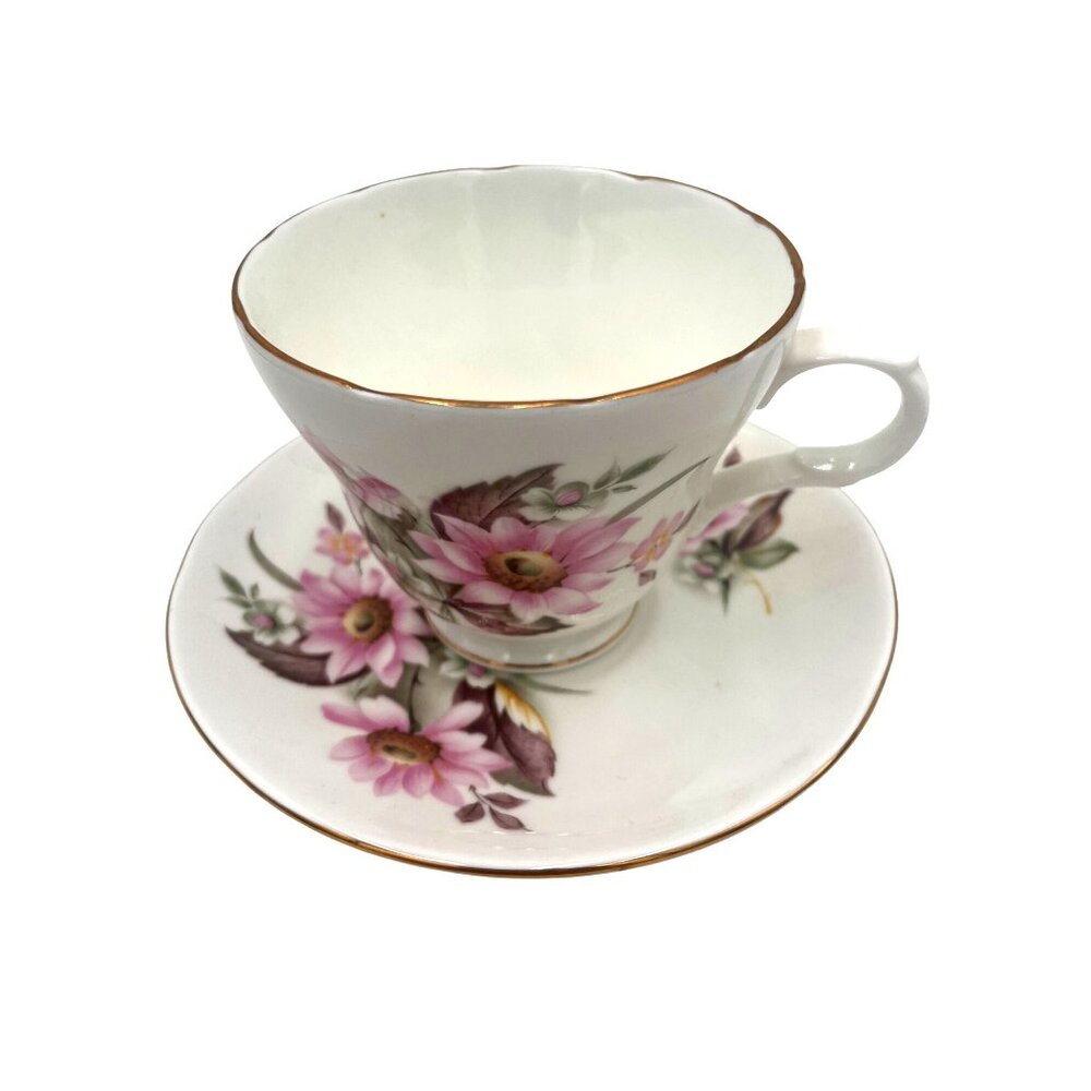 Crown Trent England Fine Bone China Floral Teacup & Saucer Set